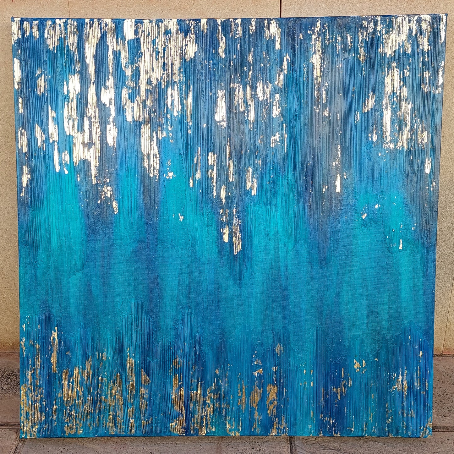 Blue Zone Acrylic painting with gold leaf