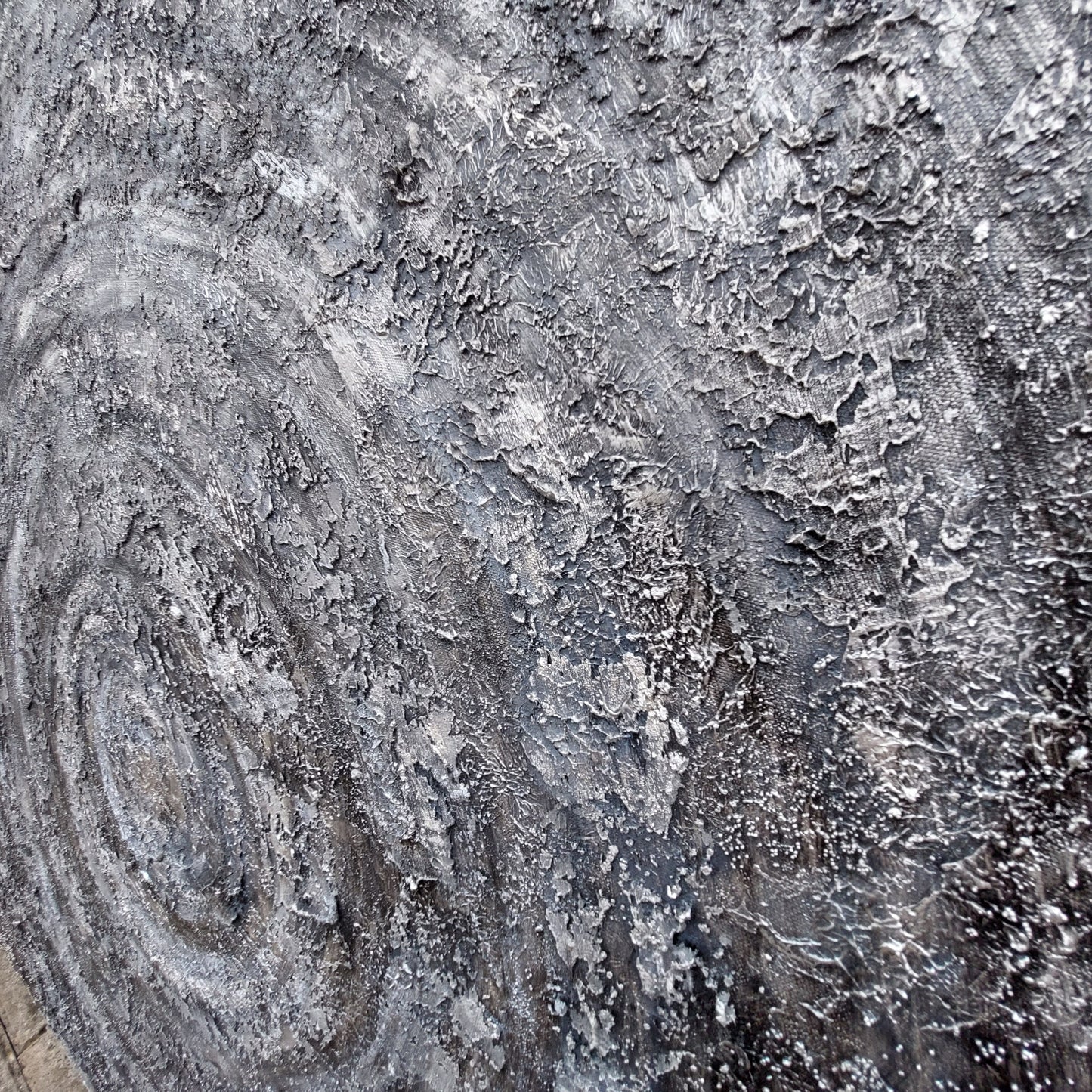 large textured canvas in grey and silver acrylic paint