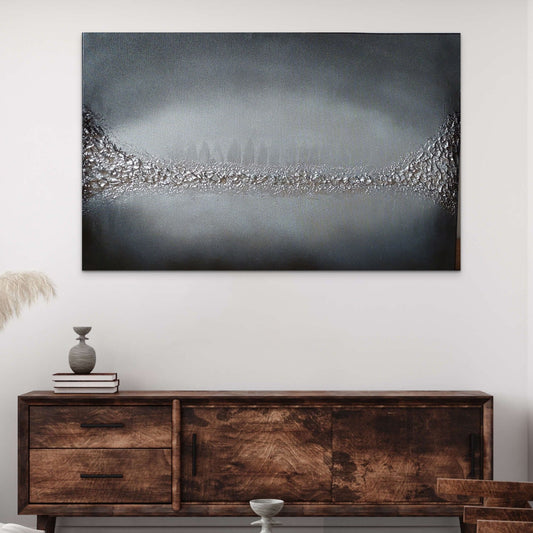 Grey and silver textured abstract canvas painting