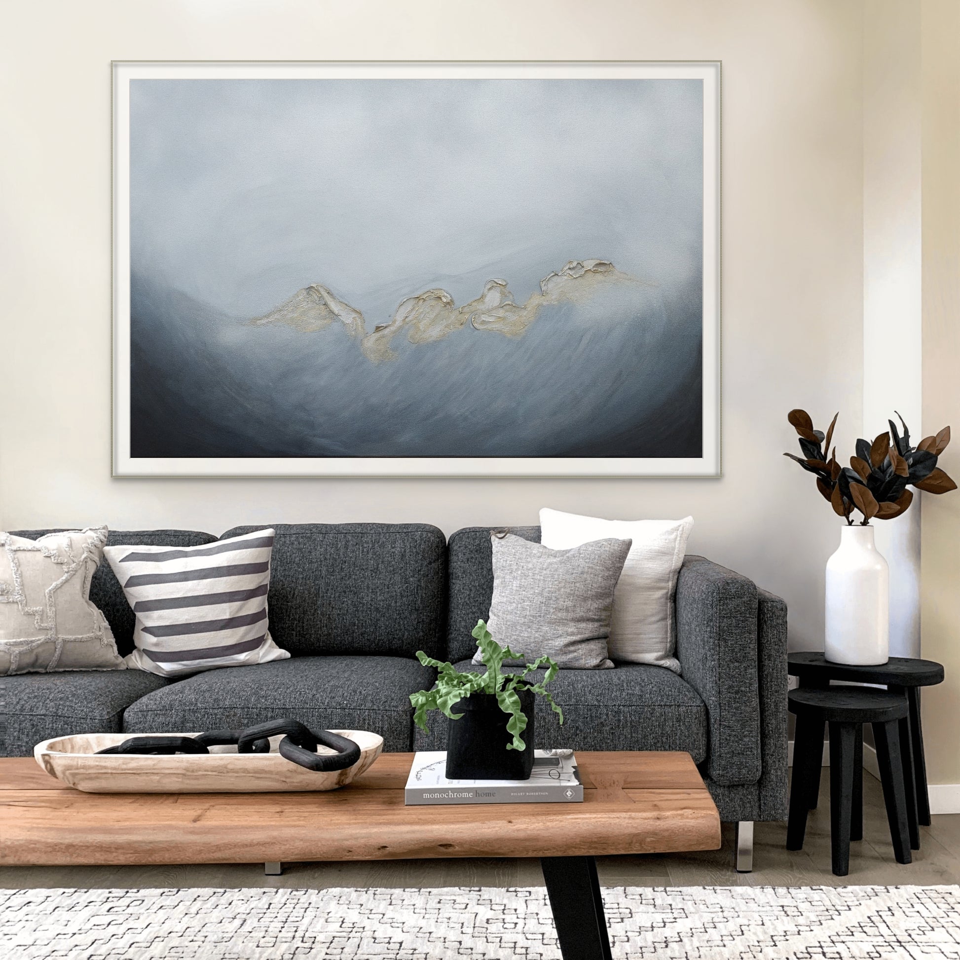 Dusk 75x50cm - Giclée Print Silver and gray abstract painting