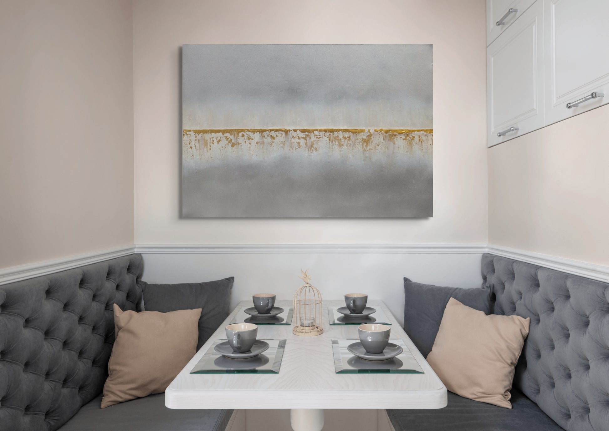 Abstract silver and grey canvas wall art