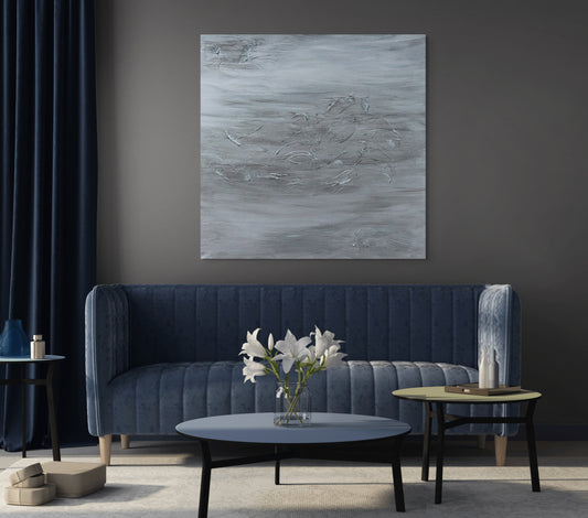 Silver and gray abstract original canvas art painting