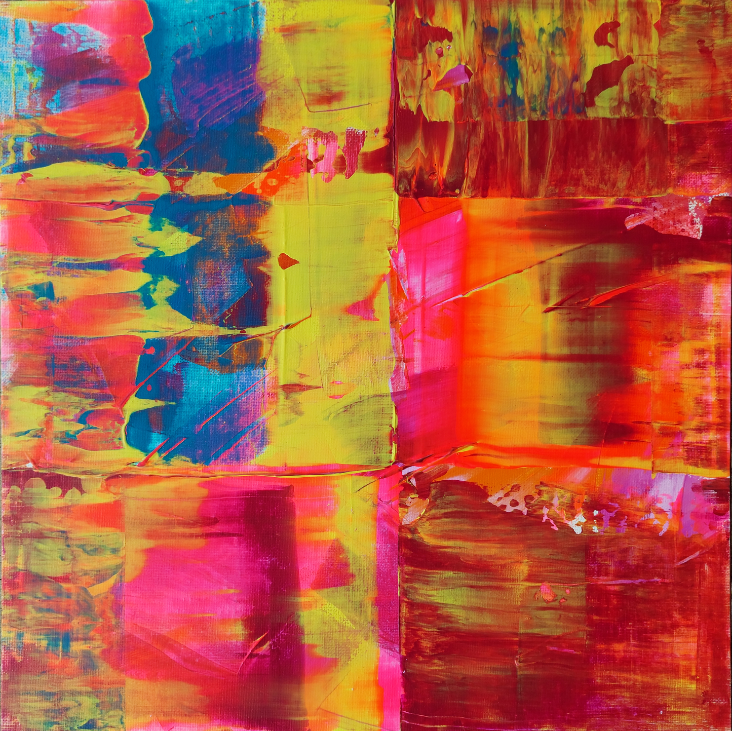 Red, blue, yellow and pink abstract fine art print, Flurry