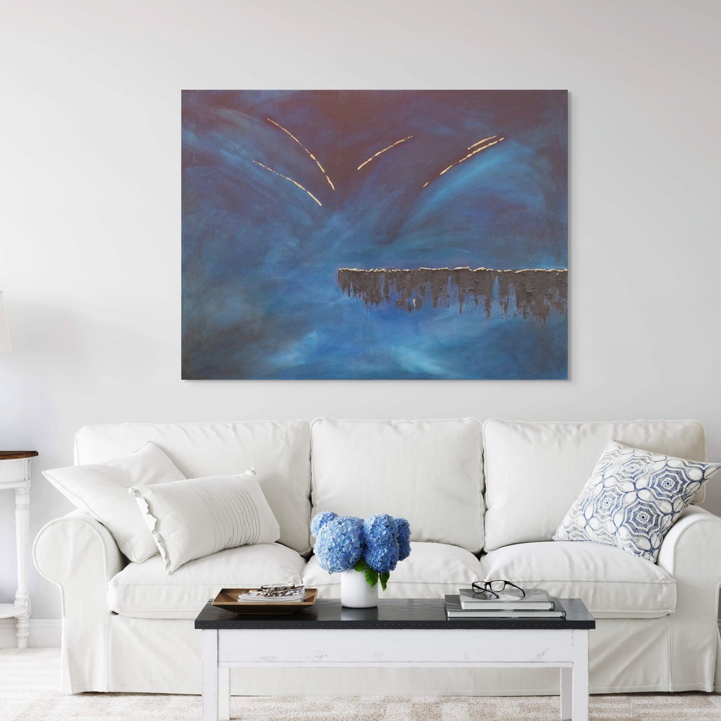 Horizon Blue and Textured Abstract Art Canvas