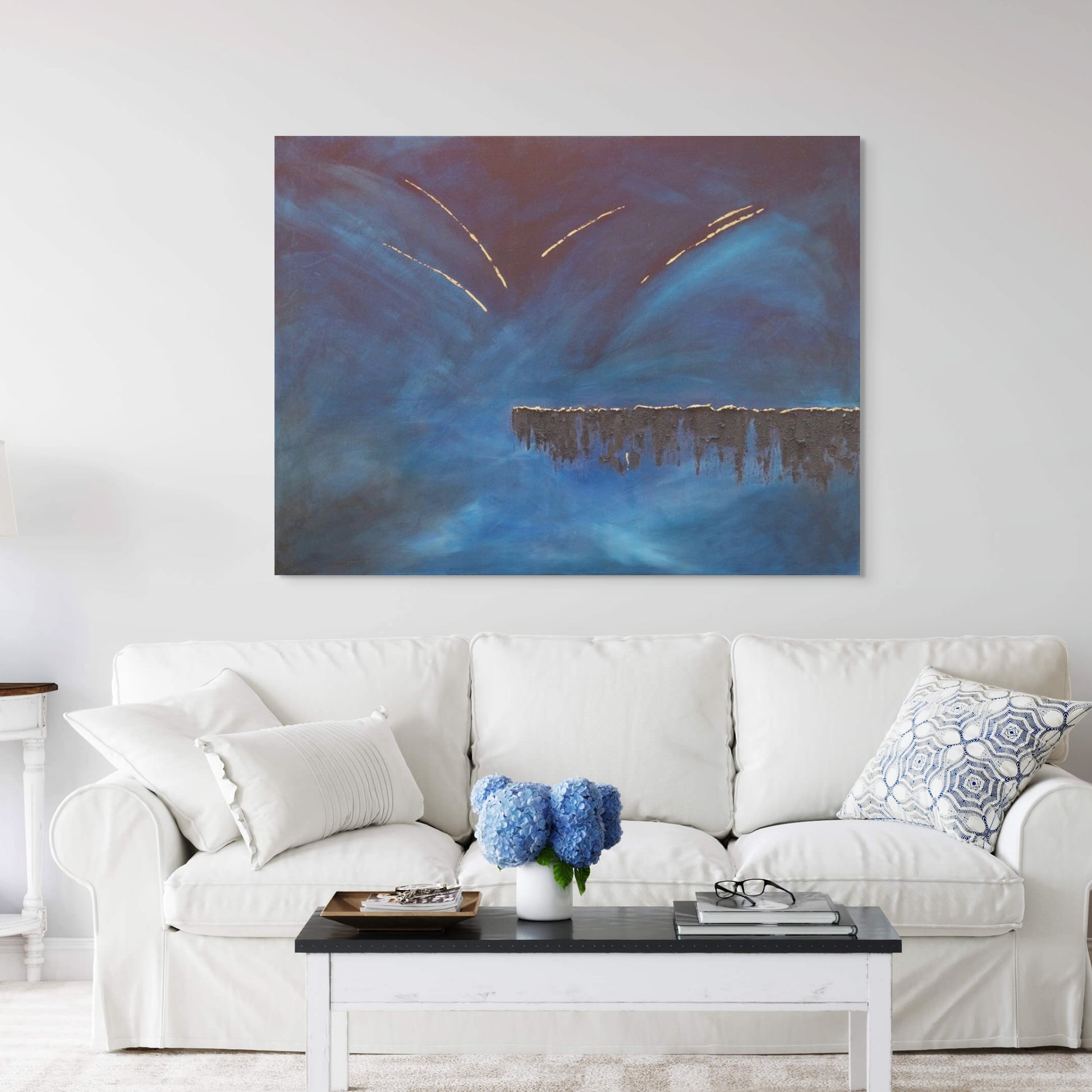 Horizon Blue and Textured Abstract Art Canvas