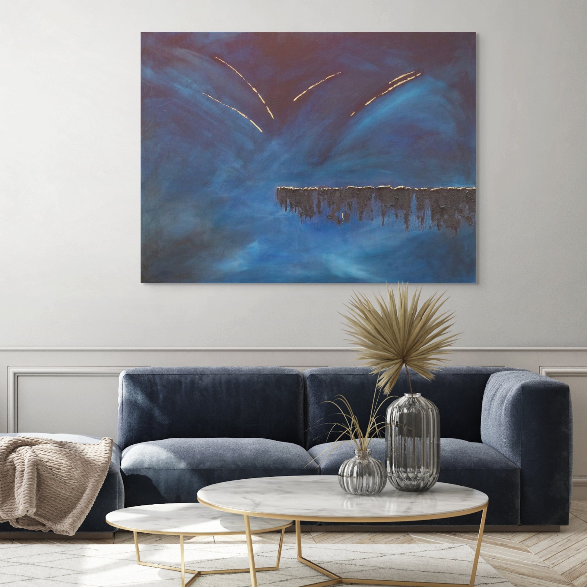 Horizon Blue and Textured Abstract Art Canvas