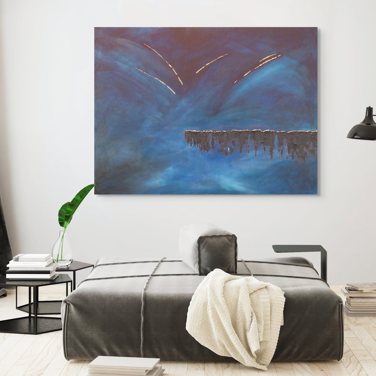 Horizon Blue and Textured Abstract Art Canvas