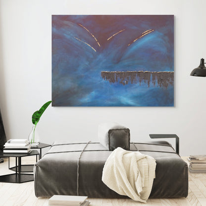 Horizon Blue and Textured Abstract Art Canvas