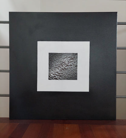 Abstract black, white and silver square canvas art