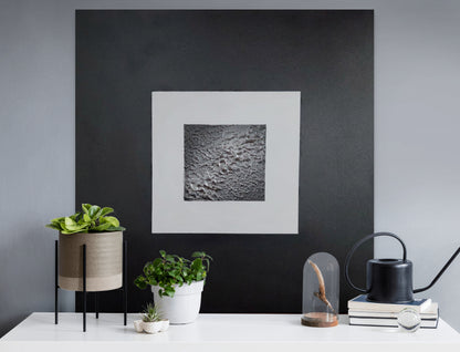 Abstract black, white and silver square canvas art