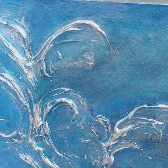 Video of acrylic blue and silver painting o canvas