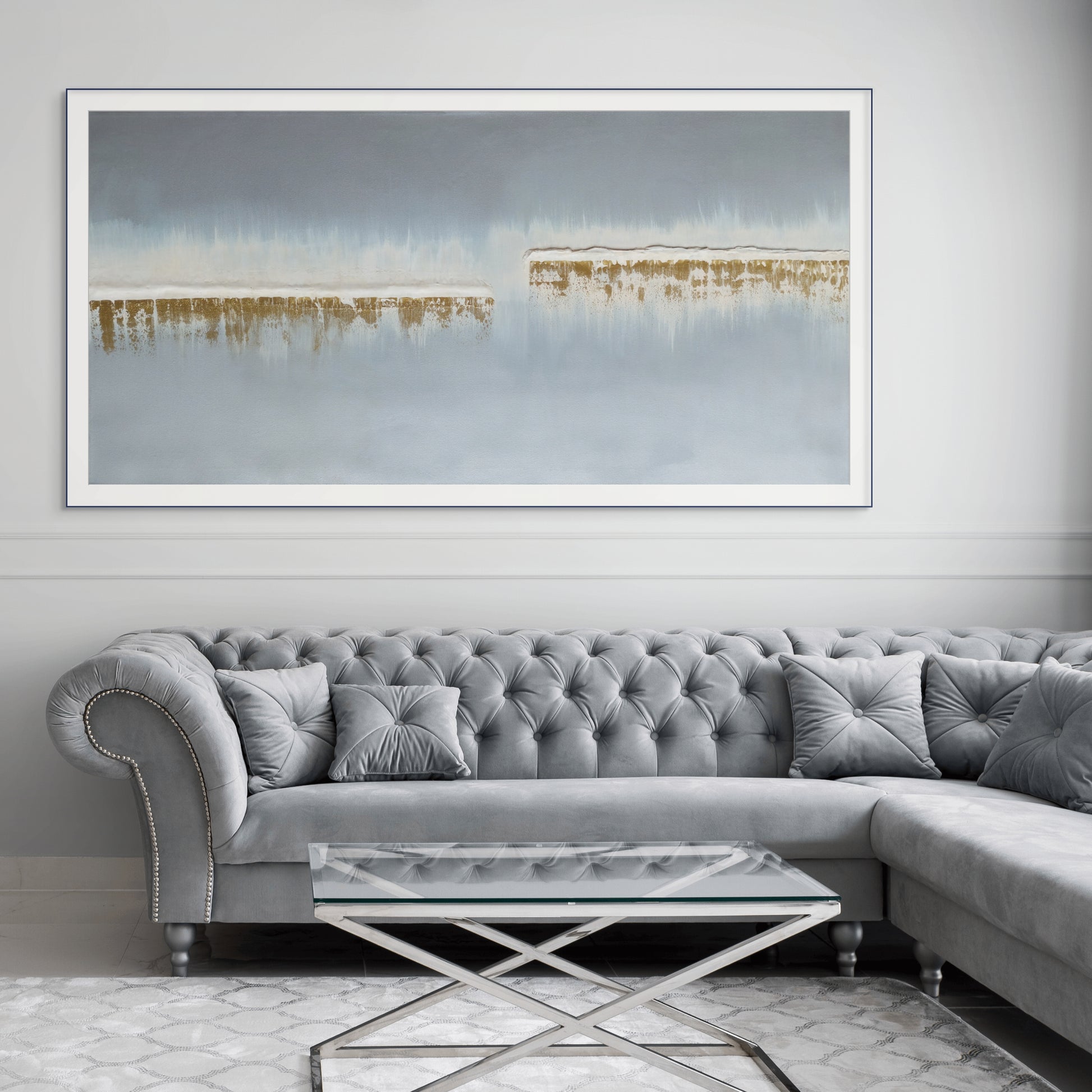 Ships in the Night 100x50cm - Giclée Print grey and gold abstract image