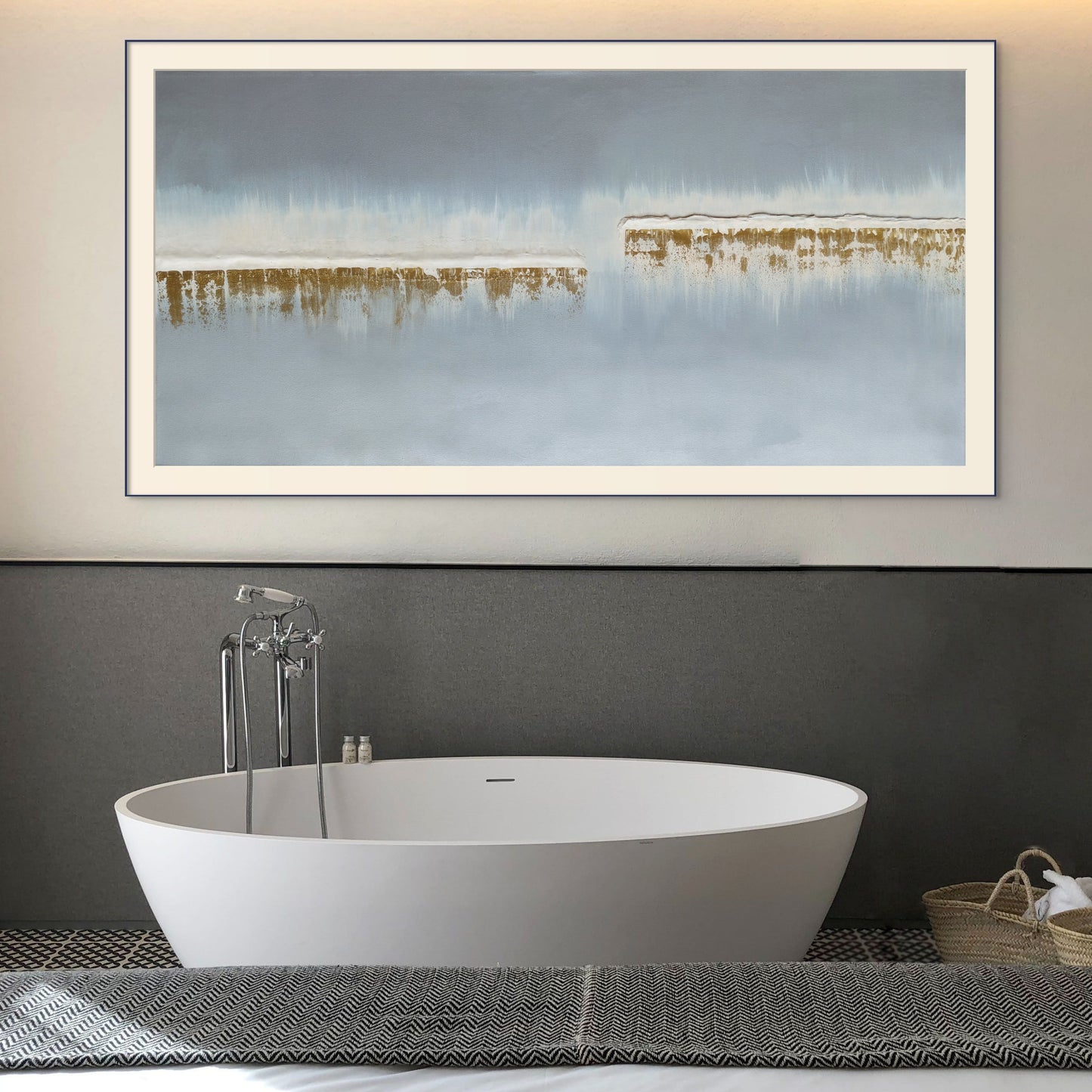 Ships in the Night 100x50cm - Giclée Print grey and gold abstract image