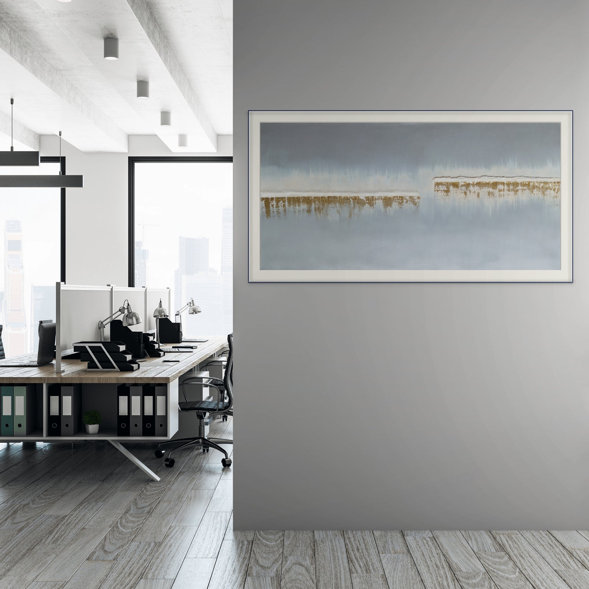 Ships in the Night 100x50cm - Giclée Print grey and gold abstract image