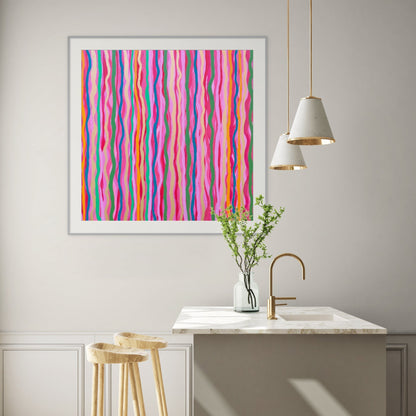 Red, blue, yellow and pink abstract stripes fine art print, Stripes