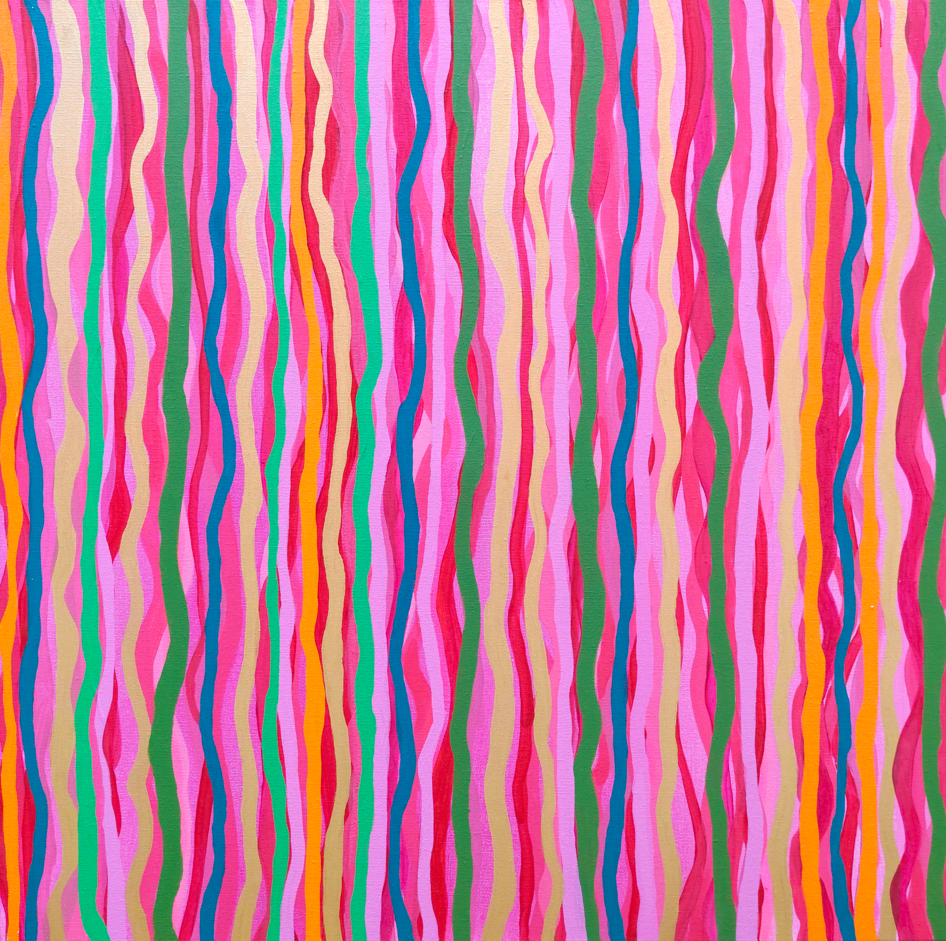 Red, blue, yellow and pink abstract stripes fine art print, Stripes