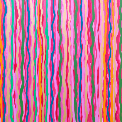 Red, blue, yellow and pink abstract stripes fine art print, Stripes