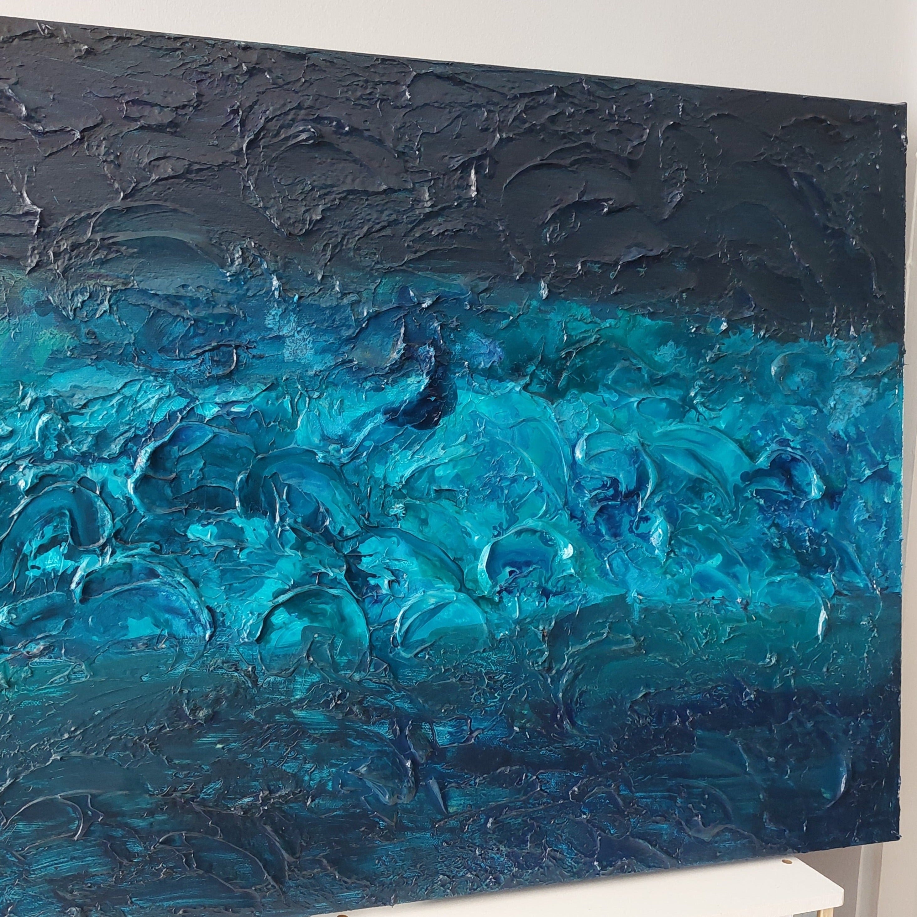 Ocean Edge I; Abstract acrylic painting on canvas pouring technique; deals Fluid art; Art modern original artwork; Home, office, hotel decor