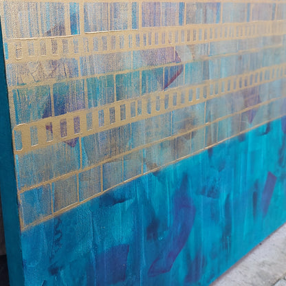 Blue and gold acrylic painting