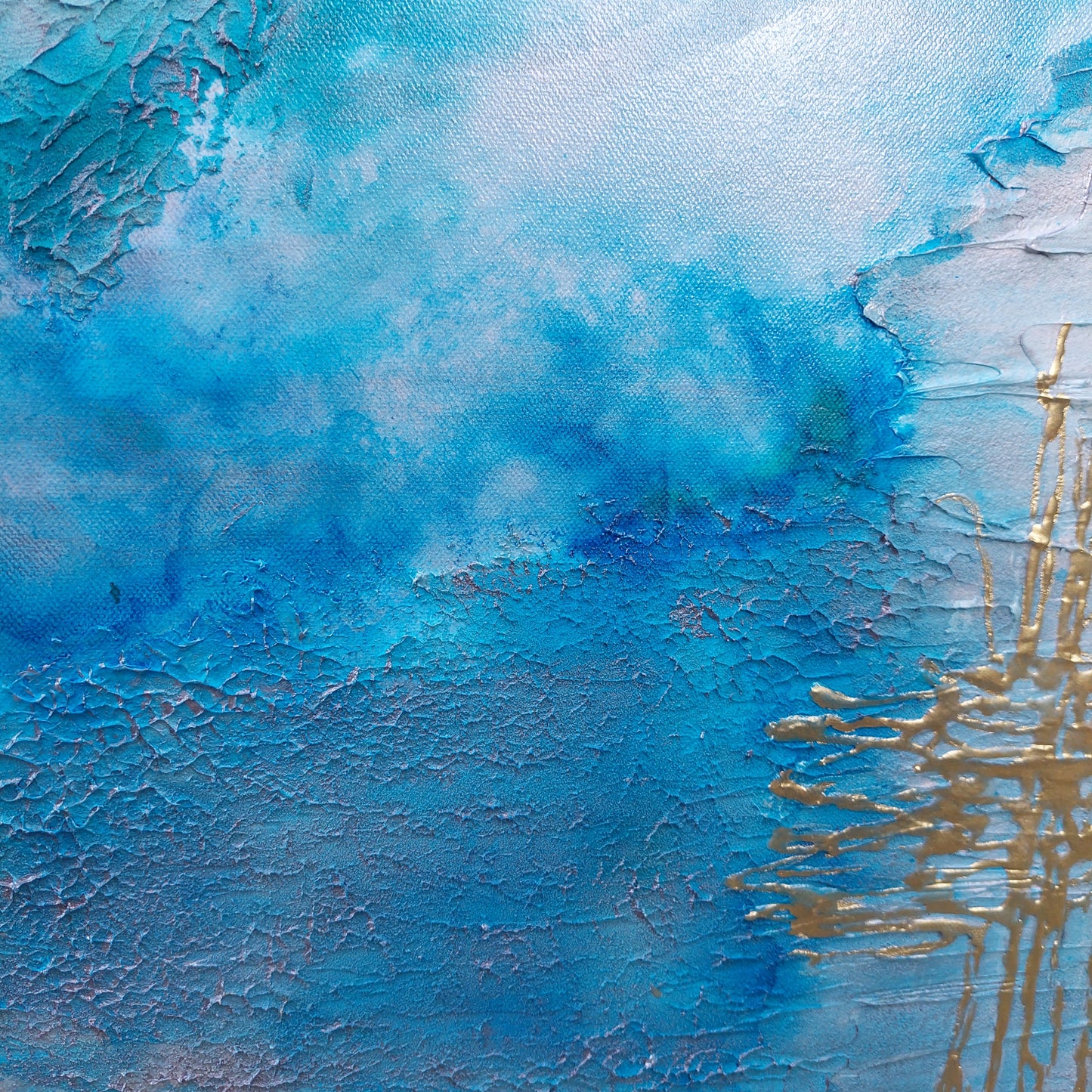 Blue, grey and gold textured acrylic painting