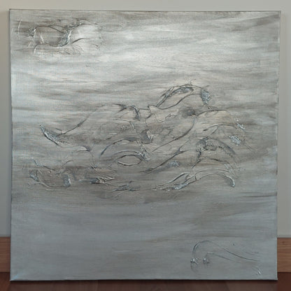 Silver and grey abstract acrylic canvas painting