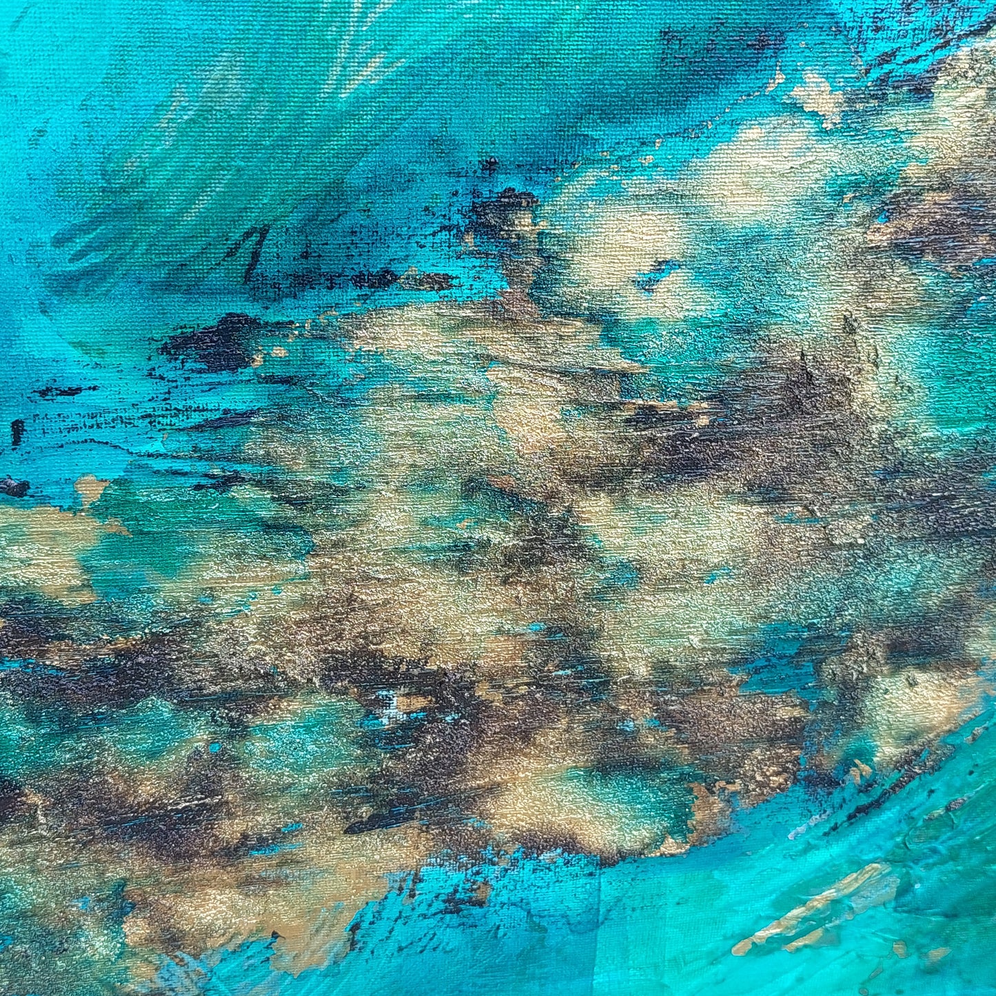 Gold, black and turquoise acrylic painting