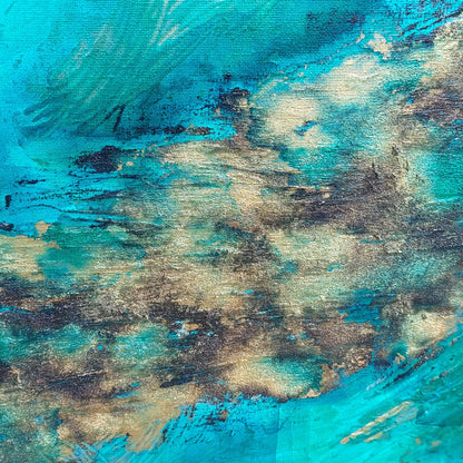 Gold, black and turquoise acrylic painting