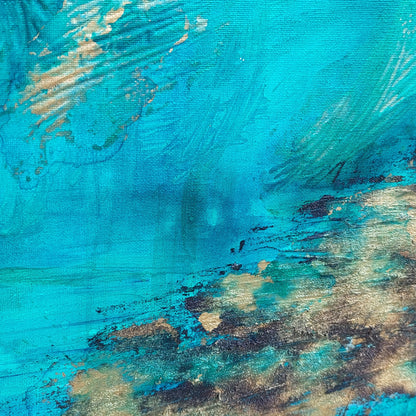 Gold, black and turquoise acrylic painting