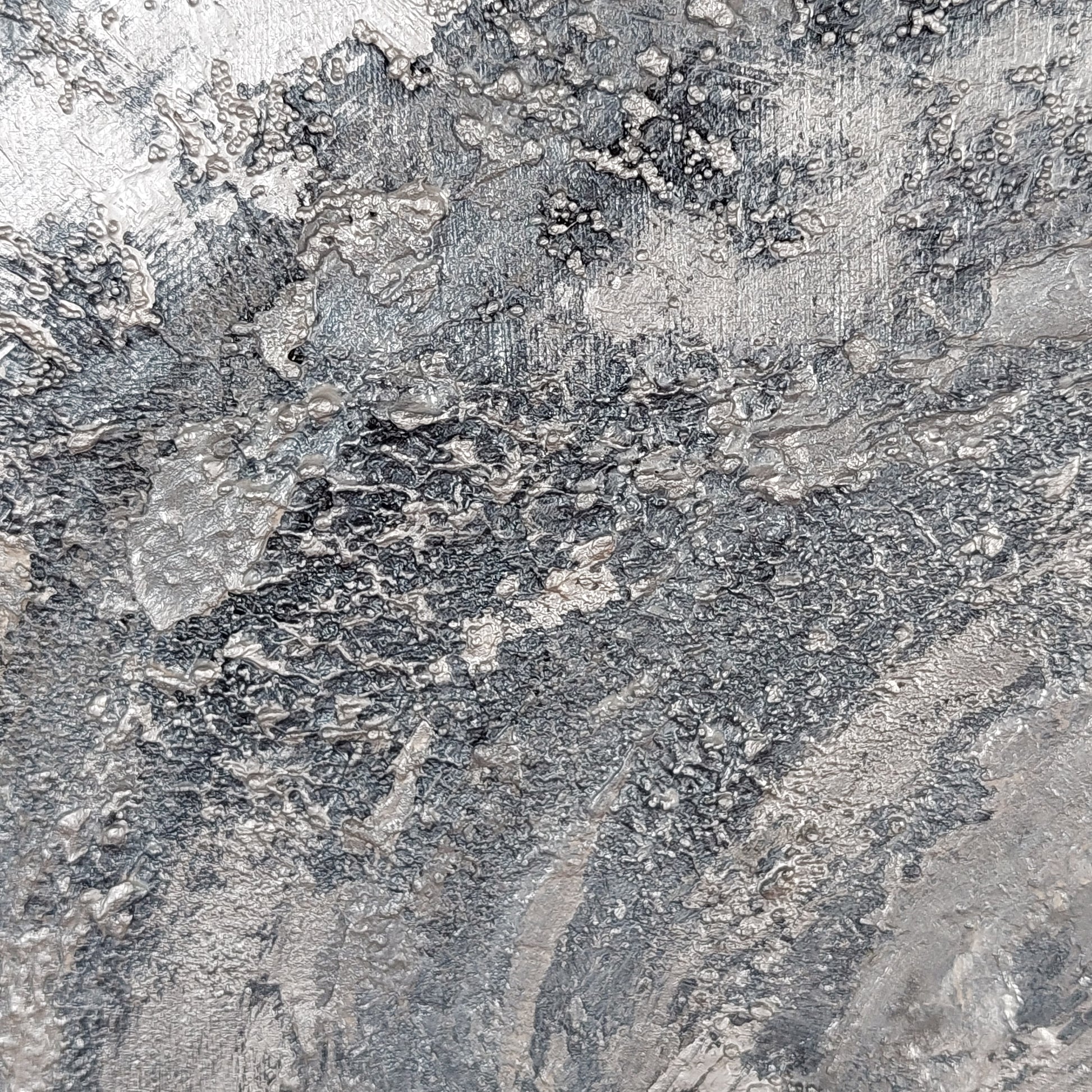 Close up detail of silver & grey textured painting.