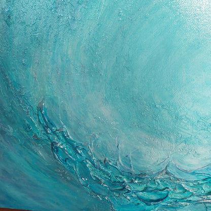 Close up detail Turquoise and blue seascape acrylic painting