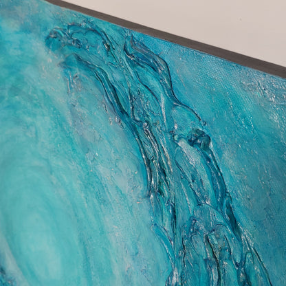 Close up detail Turquoise and blue seascape acrylic painting 