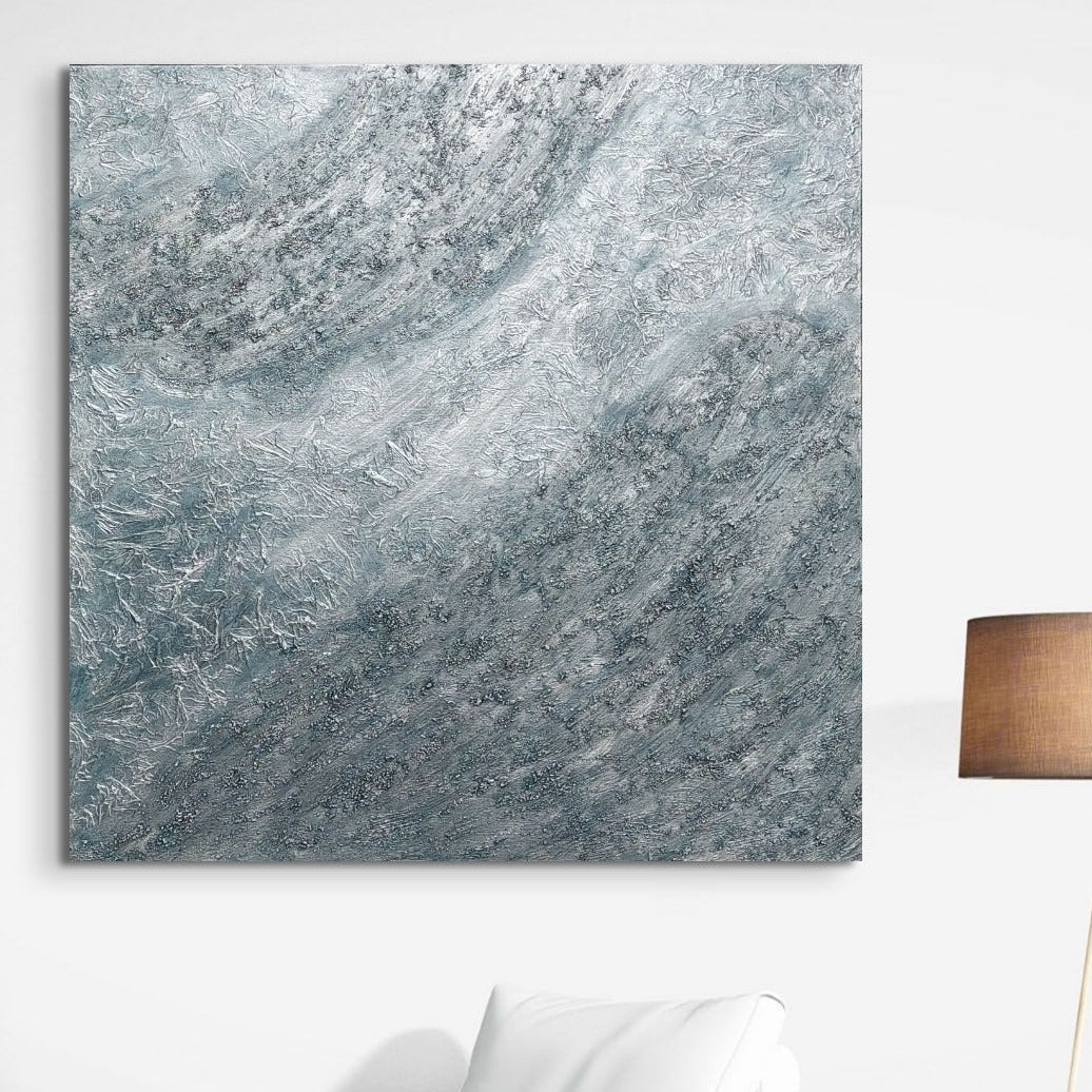 Grey, silver and black heavily textured canvas artwork