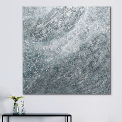 Grey, silver and black heavily textured canvas artwork